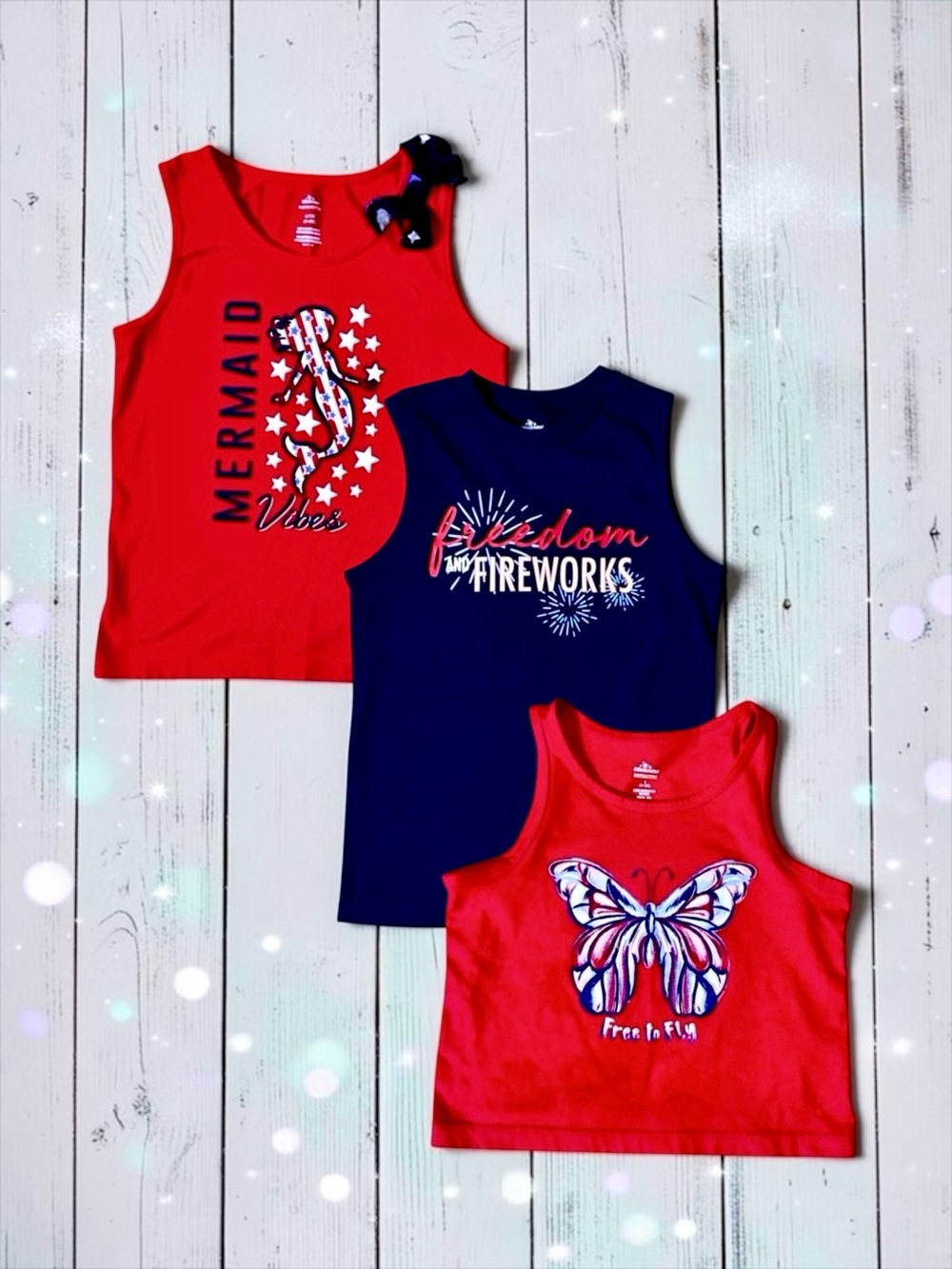 Way to Celebrate Girls Patriotic Tank Bundle 3 Piece (Size Small)